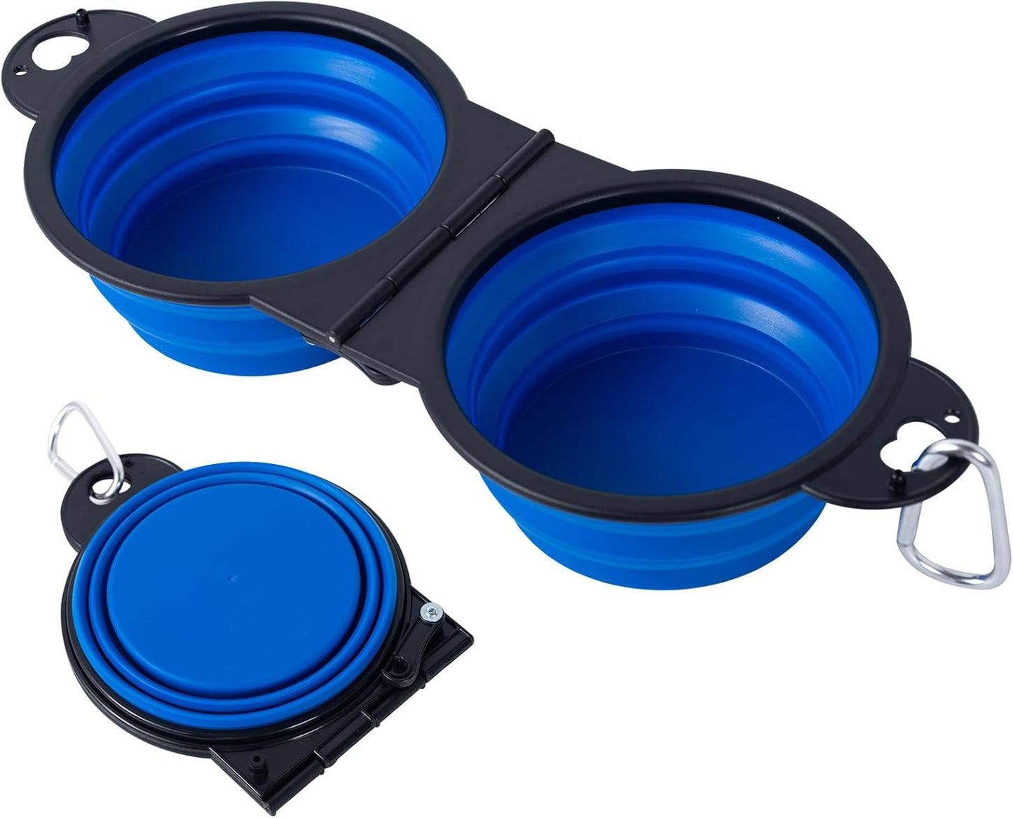 Ultimate Collapsible Dual Dog Bowls - Reinforced Flip Design with Lock Clips for Stable Travel Feeding (Blue)