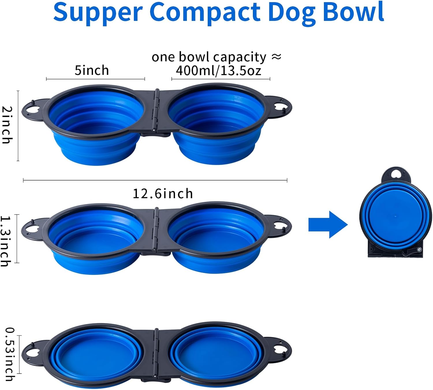 Ultimate Collapsible Dual Dog Bowls - Reinforced Flip Design with Lock Clips for Stable Travel Feeding (Blue)