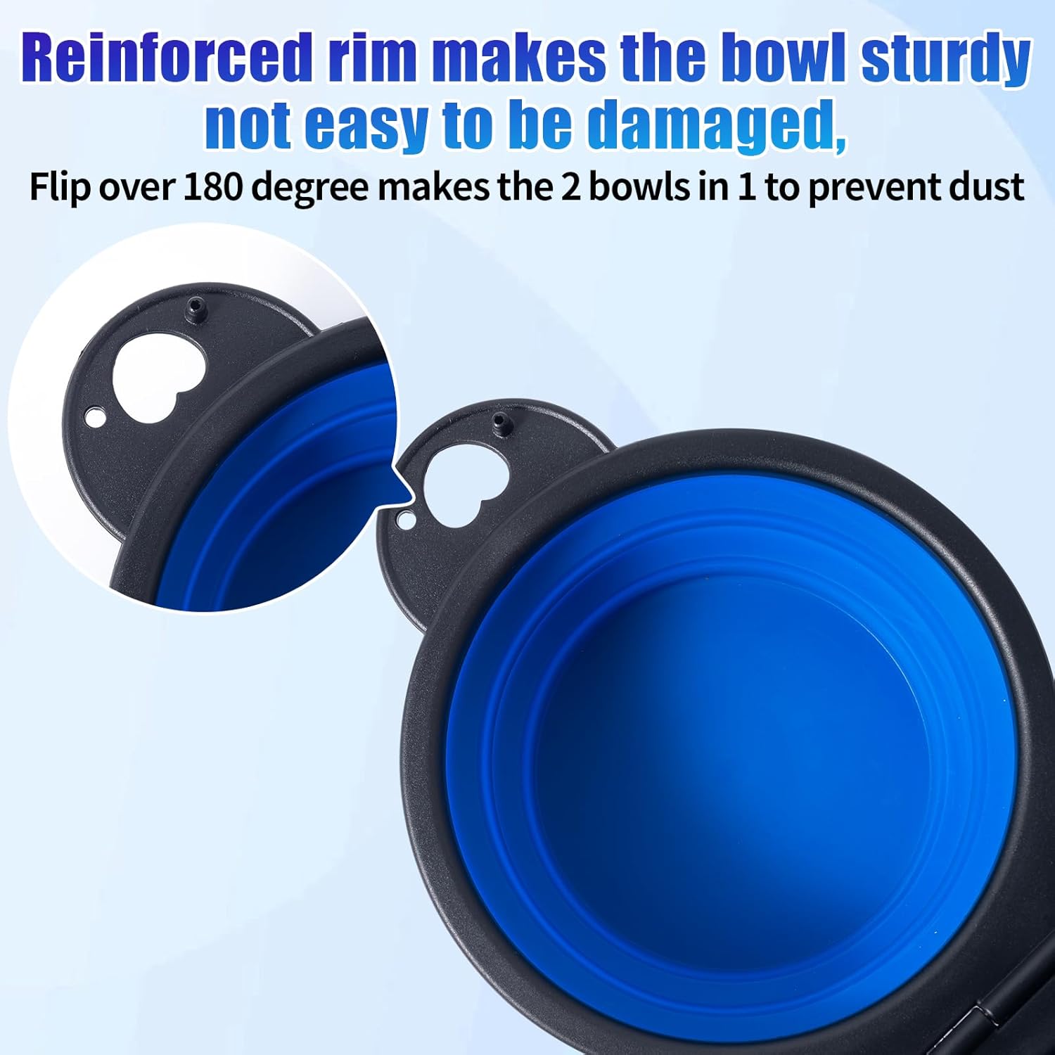 Ultimate Collapsible Dual Dog Bowls - Reinforced Flip Design with Lock Clips for Stable Travel Feeding (Blue)