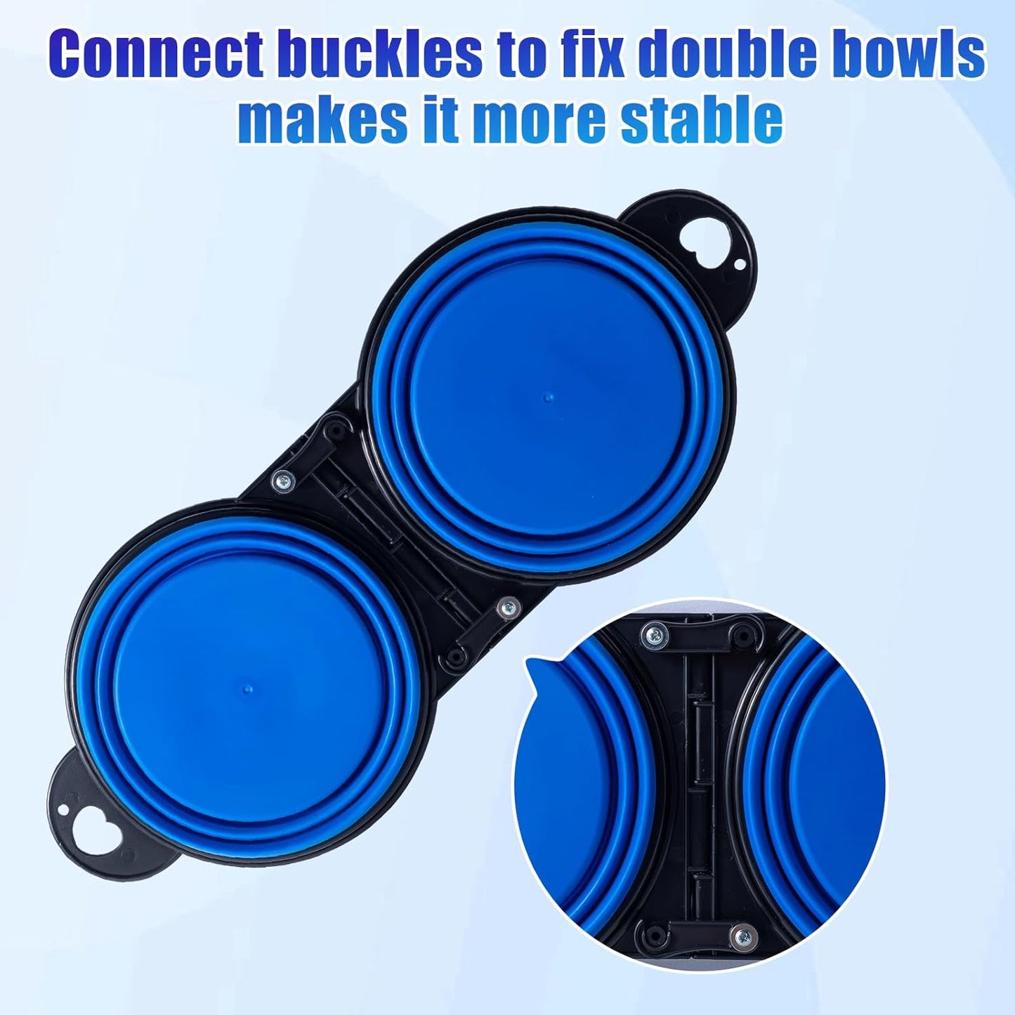 Ultimate Collapsible Dual Dog Bowls - Reinforced Flip Design with Lock Clips for Stable Travel Feeding (Blue)