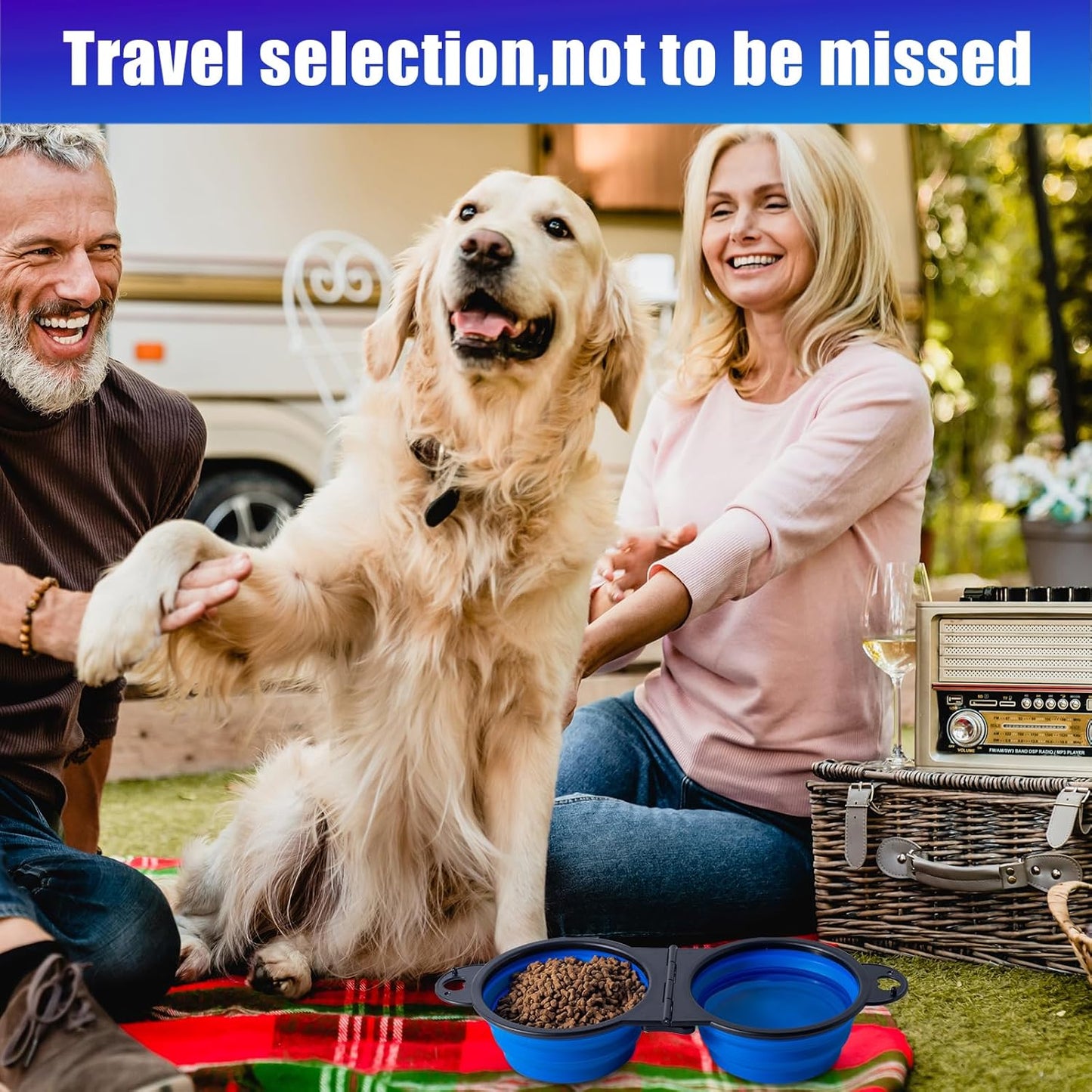 Ultimate Collapsible Dual Dog Bowls - Reinforced Flip Design with Lock Clips for Stable Travel Feeding (Blue)