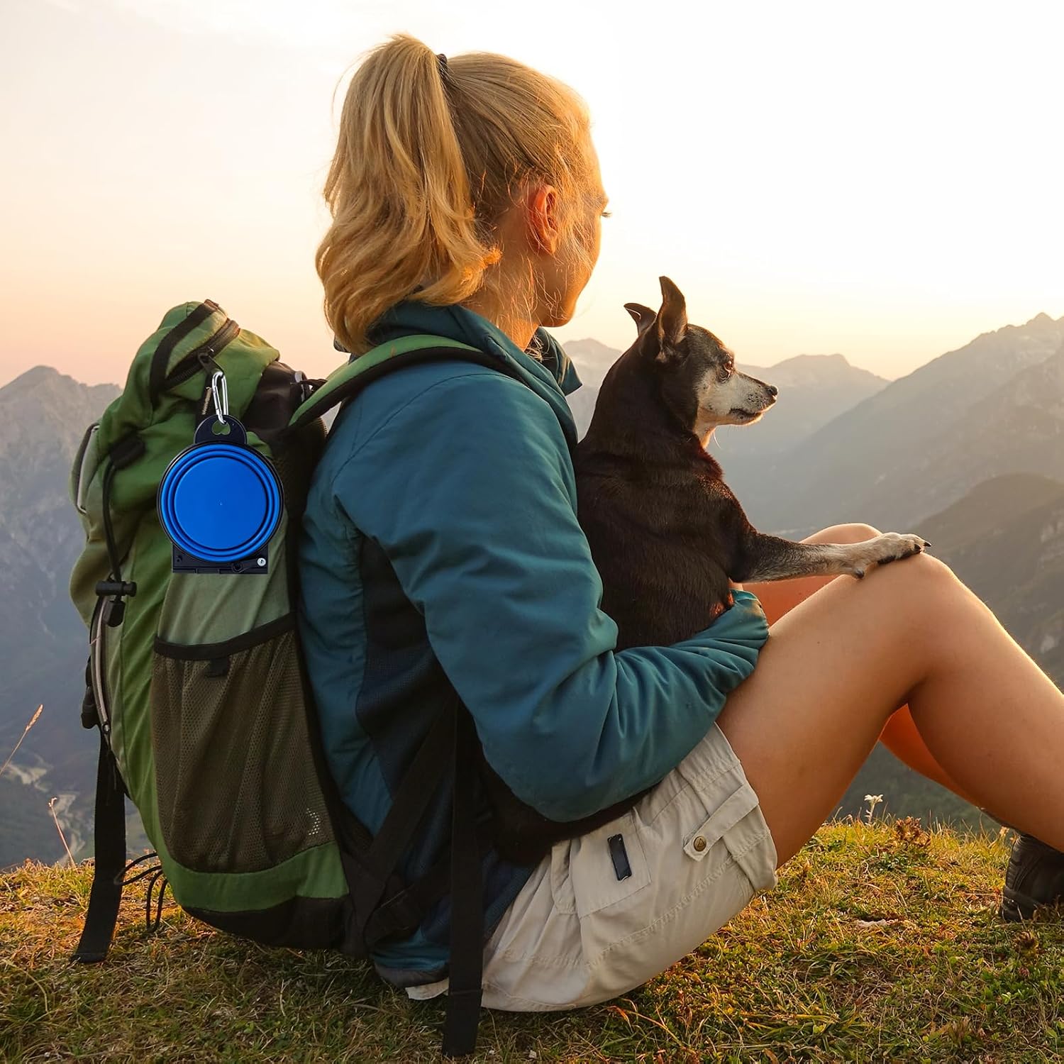 Ultimate Collapsible Dual Dog Bowls - Reinforced Flip Design with Lock Clips for Stable Travel Feeding (Blue)